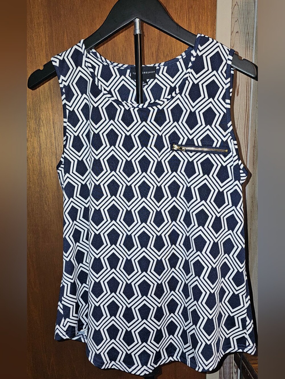 The Workshop Navy & White Geometric Zip-Accent Tank